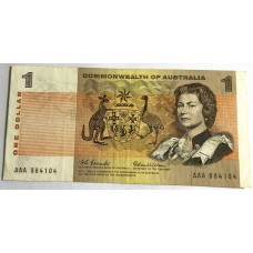 AUSTRALIA 1966 . ONE 1 DOLLAR BANKNOTE . COOMBS/WILSON . FIRST PREFIX AAA
